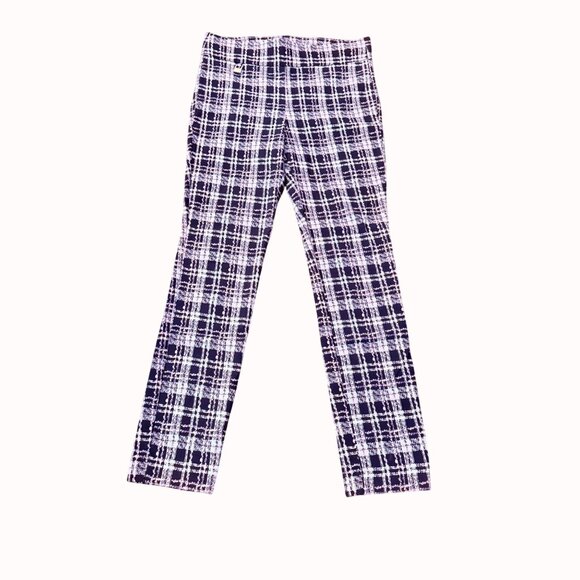 Preswick Moore Glen Plaid Pants Size M Pull On Lavender Ankle Stretch Casual Chi - Picture 13 of 13